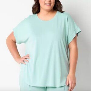 Stylus Womens Plus Crew Neck Short Sleeve T-Shirt , Aqua Sz 1X 925565